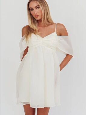 Angel Biba Cream Off-Shoulder Spaghetti Strap Mini Dress